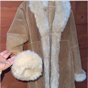 Y2K Wilson leather fur coat furry sleeves and collar tan beige brown